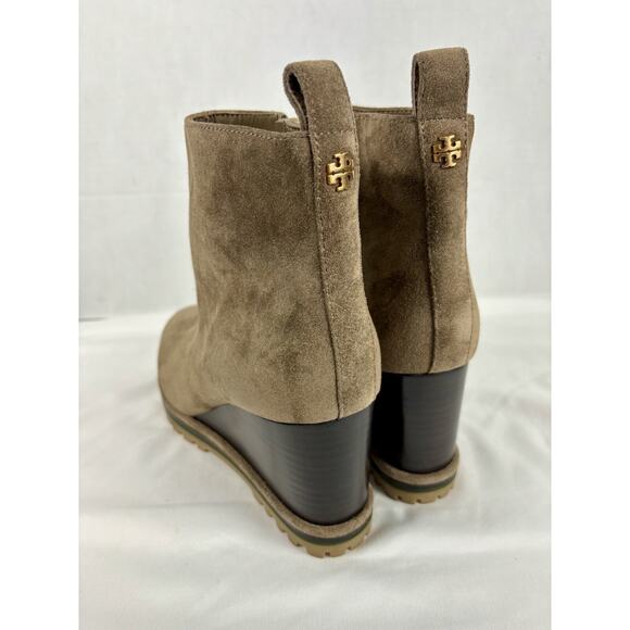 Tory Burch Wedge Boot River Rock Tan Brown Suede 8.5 M Lug Sole - Picture 4 of 11
